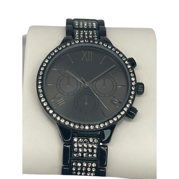 Black Tone Crystal Bracelet Watch Womens Stunning Trendy Fashion Glitz Bezel NWT main image 6